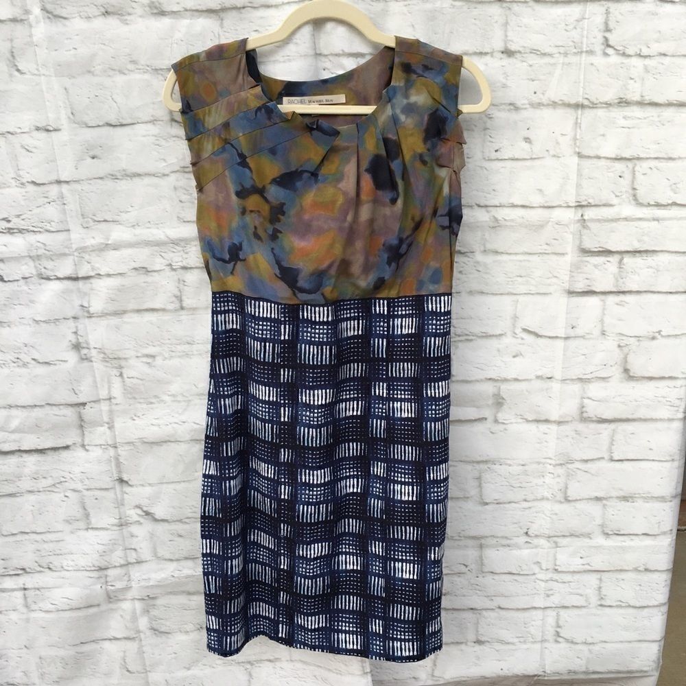 Rachel Roy Multi-Pattern Geometric Artsy Empire Waist Sleeveless Silk Dress 6